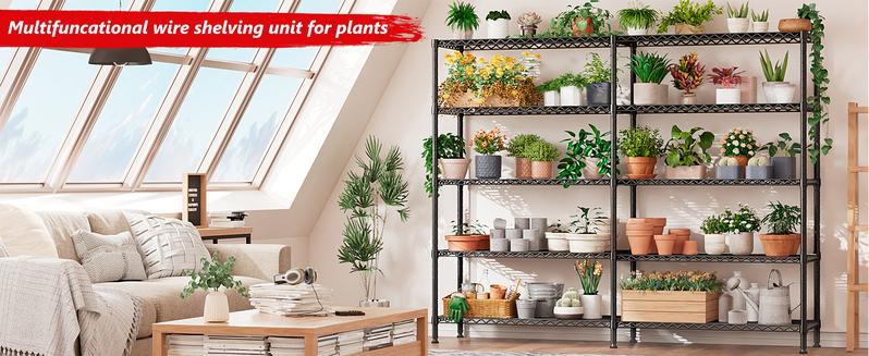 Raybee Shelf 5-Tier Adjustable Twin Shelves 1400 lbs Wire Shelving Unit for Storage Rack Heavy Duty Garage Metal Shelf Pantry Kitchen, Black/Chrome