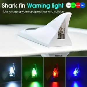 Car Solar Powered Flashing Light Decorative Roof LED Antenna Lamp Shark Car Rear Tail Modification Warning Light Car Accessories