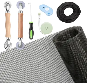Windows Screen and Screen Door Repair Kit, 48"x118" Charcoal Fiberglass Mesh with Rolling Tool/Hook/Ruler/Cutter/Spline - Window Screen & Sliding Screen Door Replacement for Windows, TOOLTRIZ