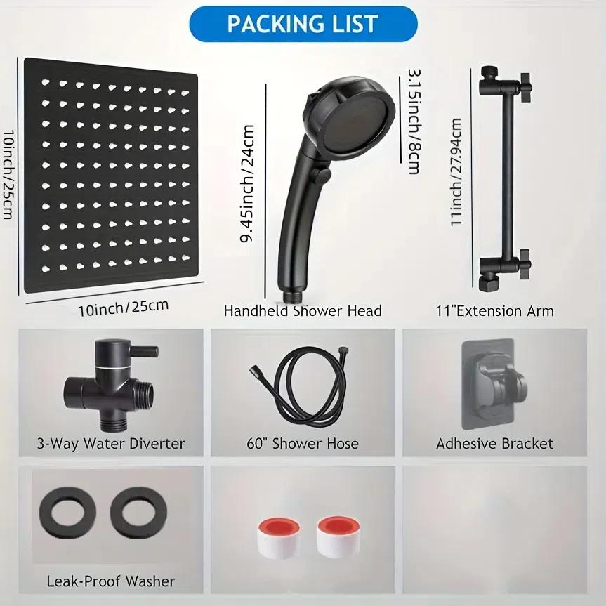 Dual  Rain  Shower  Head, 10 Inch High-Pressure 3-Way Shower Combo with 11-inch Adjustable Extension Arm and 3+1 Settings Handheld Showerhead Combo, Powerful Low-pressure Water Shower Spray, Handheld Shower Head With Hose, Combo Set