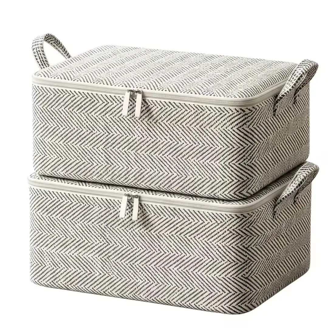 2 Pack Large Foldable Storage Bins with Lids – Extra Large Clothes Storage Boxes with Handles, Zippered Organiser Bags for Bedroom, Wardrobe, Bedding, Blankets & Home Organisation