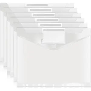 Clear Binder Folders, 6 count Binders Pocket, Binder Organizer with 11 Holes, Letter Size, Plastic Envelopes with Snap Closure & Label Pocket, Clear Folders for Documents School Office  Supplies