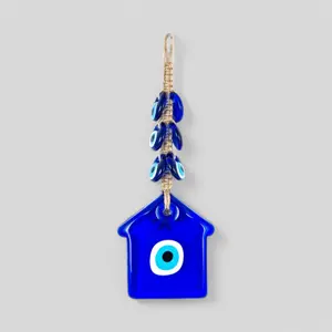 Wall Hanging Macrame Evil Eye Nazar Boncuk Mal De Ojo, Modern Boho Style Home Decor -- House Amulet with 6 Evil Eyes, Housewarming Gift