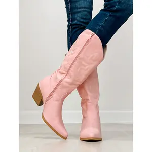 Nubuck Leather Western Boots in Pink