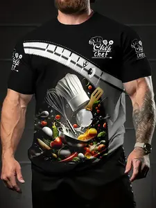 Men's Chef  All-Over Print Shirt - Heavy-Duty 110g Breathable Polyester-Like Fabric, Chef & French Horn Button-Free Design (No Buttons/Chef Hats/Chefs) - Machine Washable Cooking Enthusiast Apparel, Chef Uniform, Casual