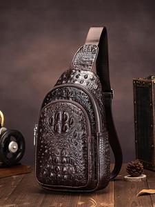 men's vintage cowhide crocodile embossed luxury fanny pack, casual trendy leather work chest bag, fanny packs for women high-quality sling bag for daily use crossbody bags