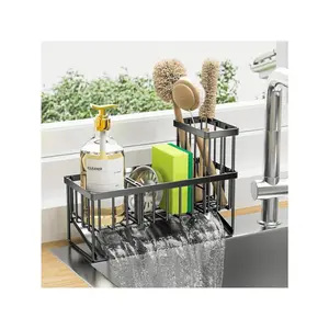 Kitchen Item Sink Caddy Kitchen Organizer, Sponge Holder For Kitchen Sink, Drain On An Incline Kitchen Sink Organizer,Rust-Resistant Metal Black Sink Caddy,Sink Caddy With Brush Holder