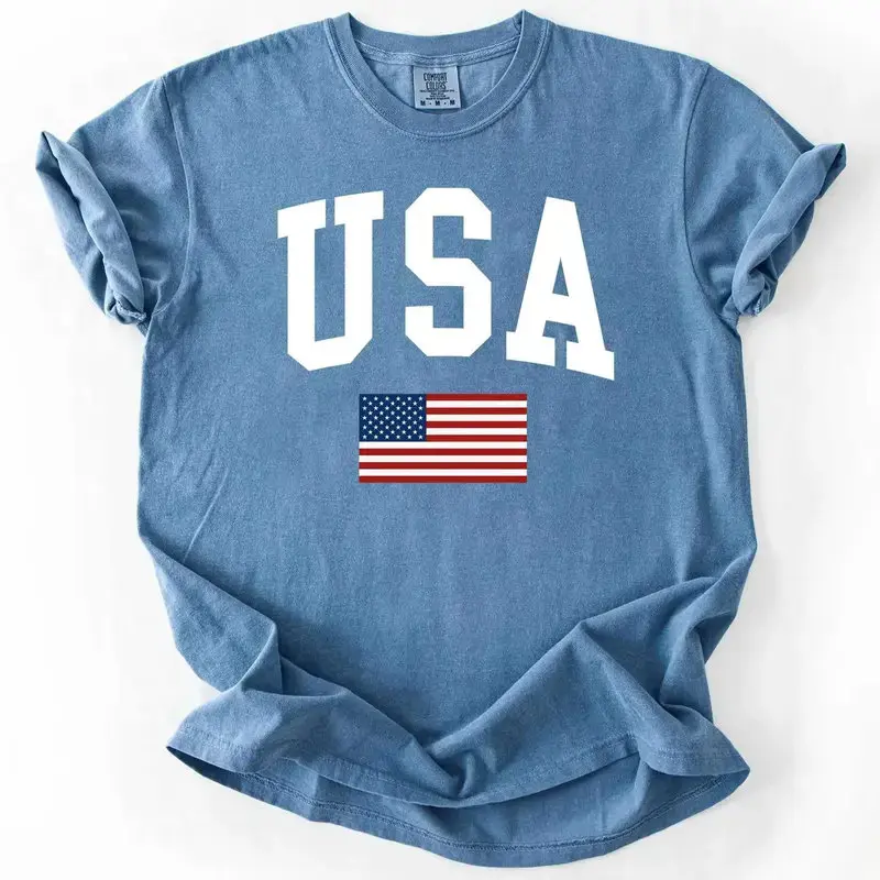 Comfort Colors Vintage USA Flag T-Shirt, Retro Patriotic Graphic Tee, Faded Oversized Unisex Shirt for 4th of July Outfits, Olympic Style Summer Apparel for Men and Women - Philip82