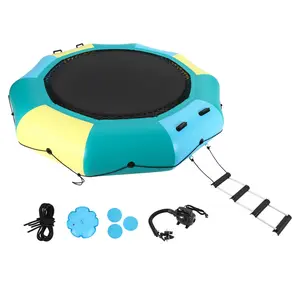 10FT Inflatable Water Trampoline – Floating Bounce Platform for Lake, Pool & Ocean Fun with 4-Step Ladder, Reversible Air Pump, Anchor Bags & Anchor Bags – Summer Must-Have for Family & Friends