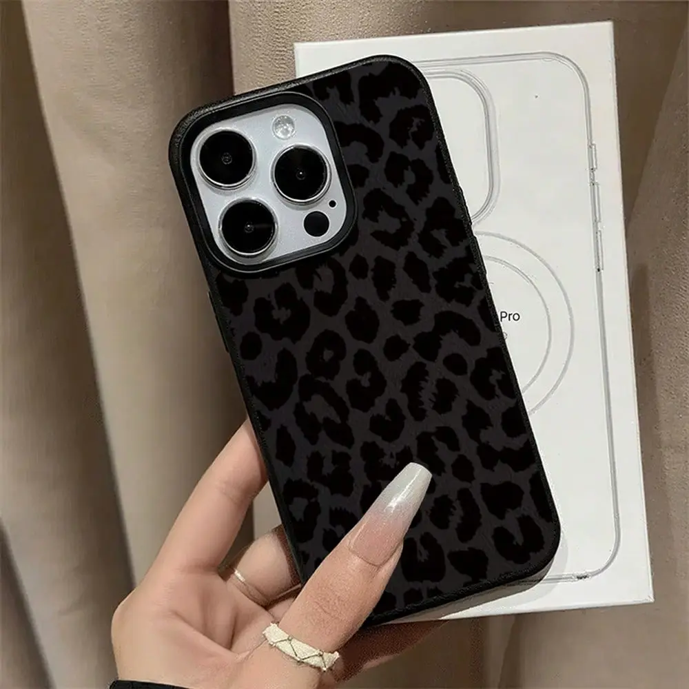 Black TPU Leopard Print Shockproof Fashion Phone Case Cheetah, Leopard Print Cheetah, Leopard Print Stylish Black Leopard Print Phone Case Compatible With Iphone 17 16 15 14 13 12 11 Pro Max XS XR X, Full-Coverage TPU Shockproof Protective Cover Spring
