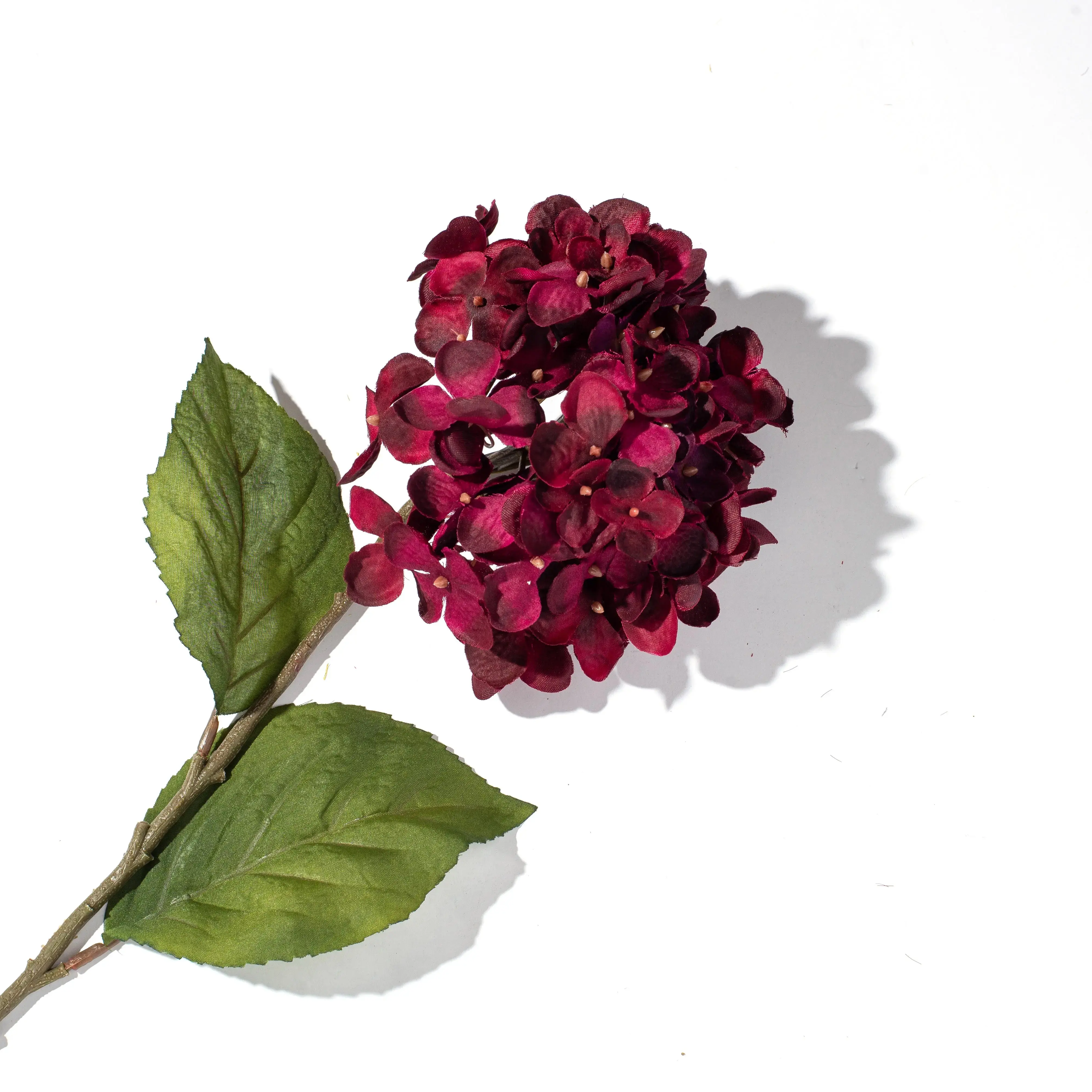 28in Wine Red Silk Artificial Hydrangea Stem Spray - Decorative Faux Plant Artificial Flowers, Long-Lasting Floral Decor for Home Decor, 5" L x 5" W x 28" Tall