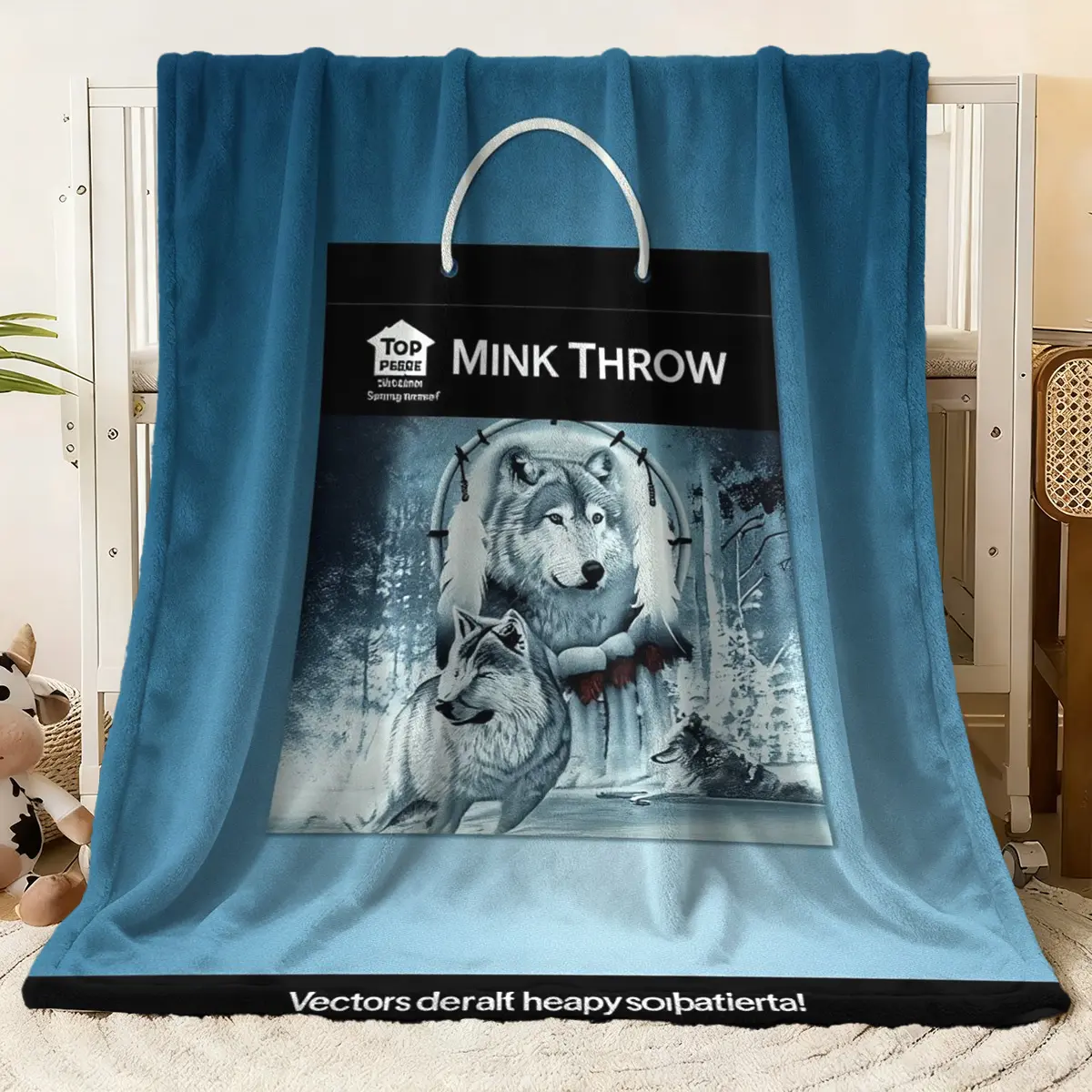 Blue Flannel Mink Throw Blanket with Wolf & Nature Scene Print, Soft Warm Plush Fleece Blanket for Bed Couch Sofa, Cozy Winter Bedding Decor Ideal for Home Use & Gift