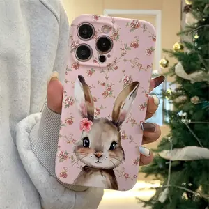 Vintage Floral Bunny Tpu Anti-Drop Full Cover Case for iPhone 6/7/8/x/XS/XR/XS Max/11/12/13/14/15/16/17 Pro Max, Gift for Women & Girls