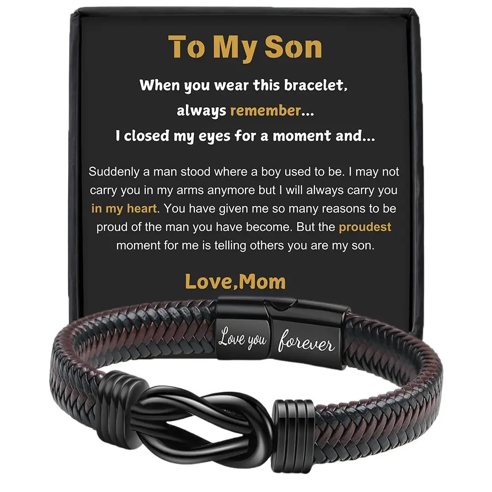Braided Leather Bracelet with Gift Box, 1 Set Lettering Love You Forever Gifts for Son, Birthday, Anniversary and Graduation Gift, Bracelet Design, Exquisite Bracelet, Personalized Jewelry