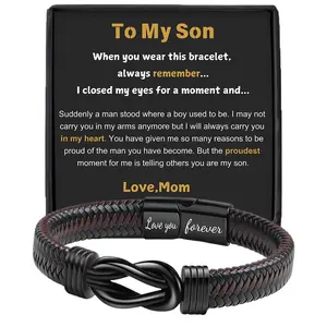 Braided Leather Bracelet with Gift Box, 1 Set Lettering Love You Forever Gifts for Son, Birthday, Anniversary and Graduation Gift, Bracelet Design, Personalized Jewelry