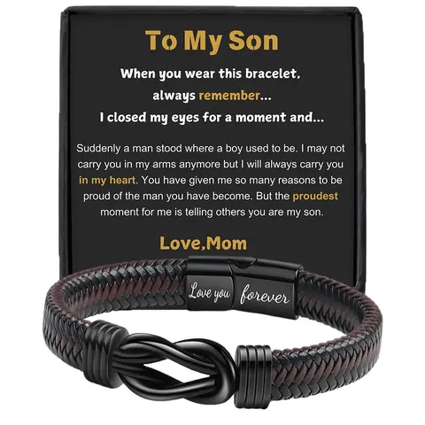 Braided Leather High Quality Bracelet with Gift Box, 1 Set Lettering Love You Forever Gifts for Son, Birthday, Anniversary and Graduation Gift, Bracelet Design, Exquisite Bracelet, Personalized Jewelry