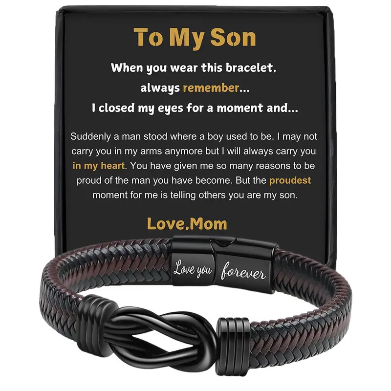 Braided Leather High Quality Bracelet with Gift Box, 1 Set Lettering Love You Forever Gifts for Son, Birthday, Anniversary and Graduation Gift, Bracelet Design, Exquisite Bracelet, Personalized Jewelry