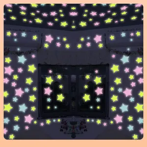 5 Packs /100PCS*5 of colorful, luminous, night-time glow-in-the-dark stars made of fluorescent plastic wall stickers, murals, patches, suitable for children and infants as home decorations, for children's bedrooms or rooms, in various colors