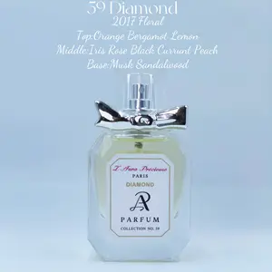 No.59 Diamond 2017 Floral  Top:Orange Bergamot Lemon  Middle:Iris Rose Black Currunt Peach  Base:Mu-sk Sandalwood Size: 30ML 1oz L’Aura Précieuse Women Long Lasting Oil Base Fragrance Parfume
