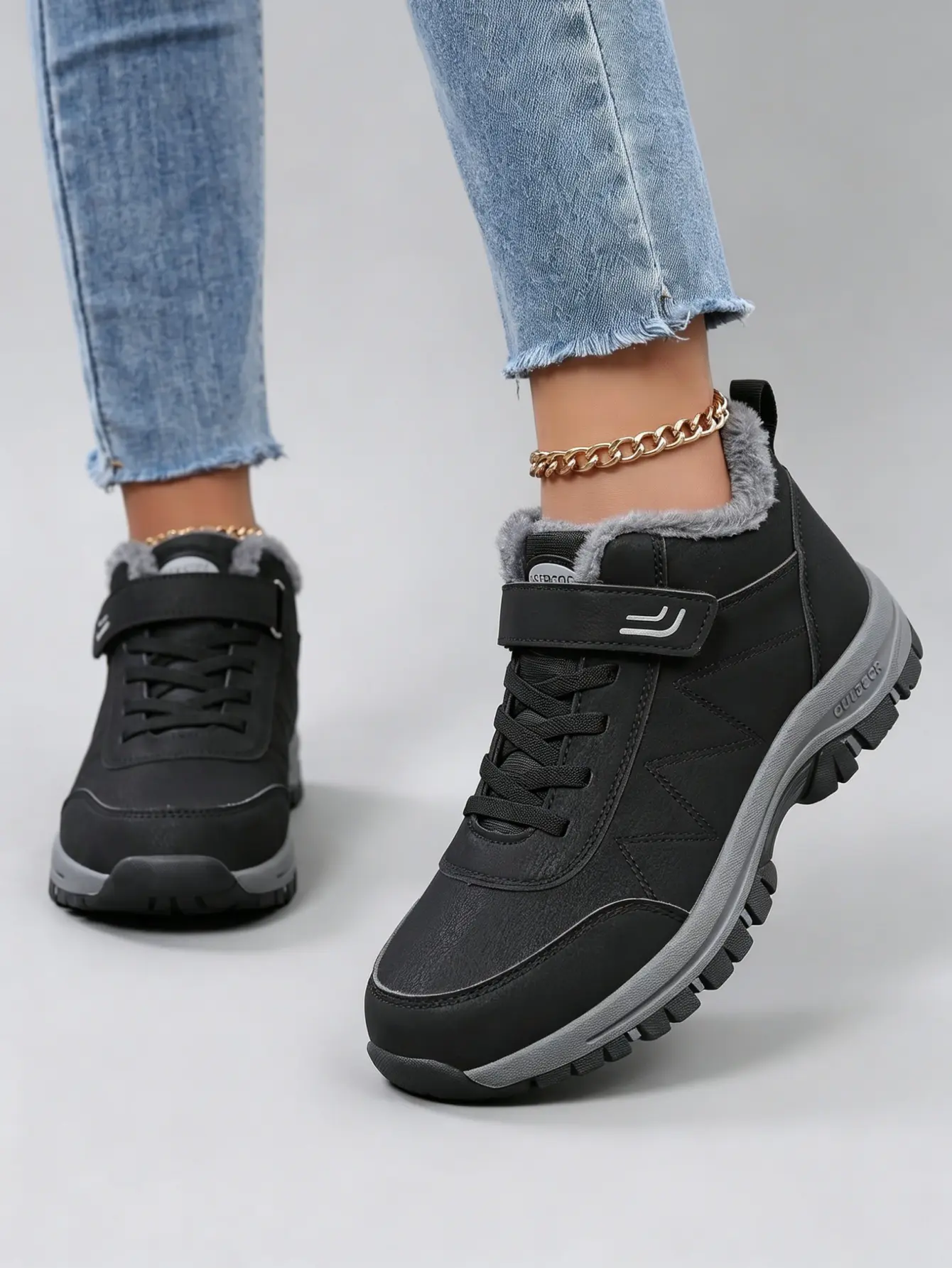 Women's Winter Fleece-Lined Snow Boots - Casual Round Toe, Adjustable Hook-Loop Ankle Footwear, Non-Slip Waterproof Outdoor Cold Weather Walking Shoes