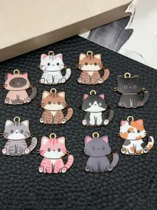 10pcs Mixed Fashion Enamel Cartoon Cat Charms, Cute Animal Cat Pendants for DIY Bracelet Necklace Earrings, Jewelry Making Craft Accessories