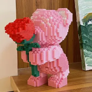 Bear Rose Brick Set, Miniature Bear Building Blocks, Adult Gift, Valentine's Day Present, DIY Assembly Required