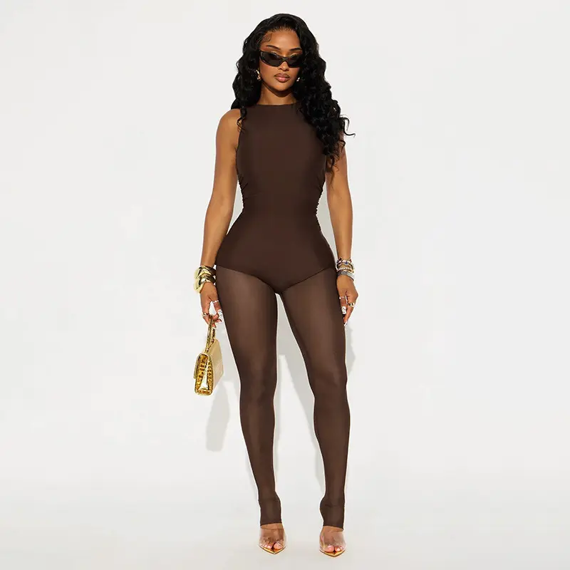 2026 Summer New Arrival: Women's "Naked-Feel" Fitted Jumpsuit  Stylish Mesh See-Through Sleeveless Athletic Romper Gifts