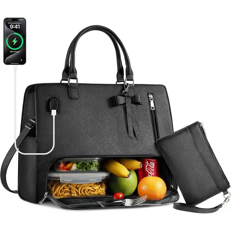 Sac Tote Bag 2 En 1 Avec Compartiment Lunch Isotherme 15.6" - Sac Ordinateur Portable Femme
