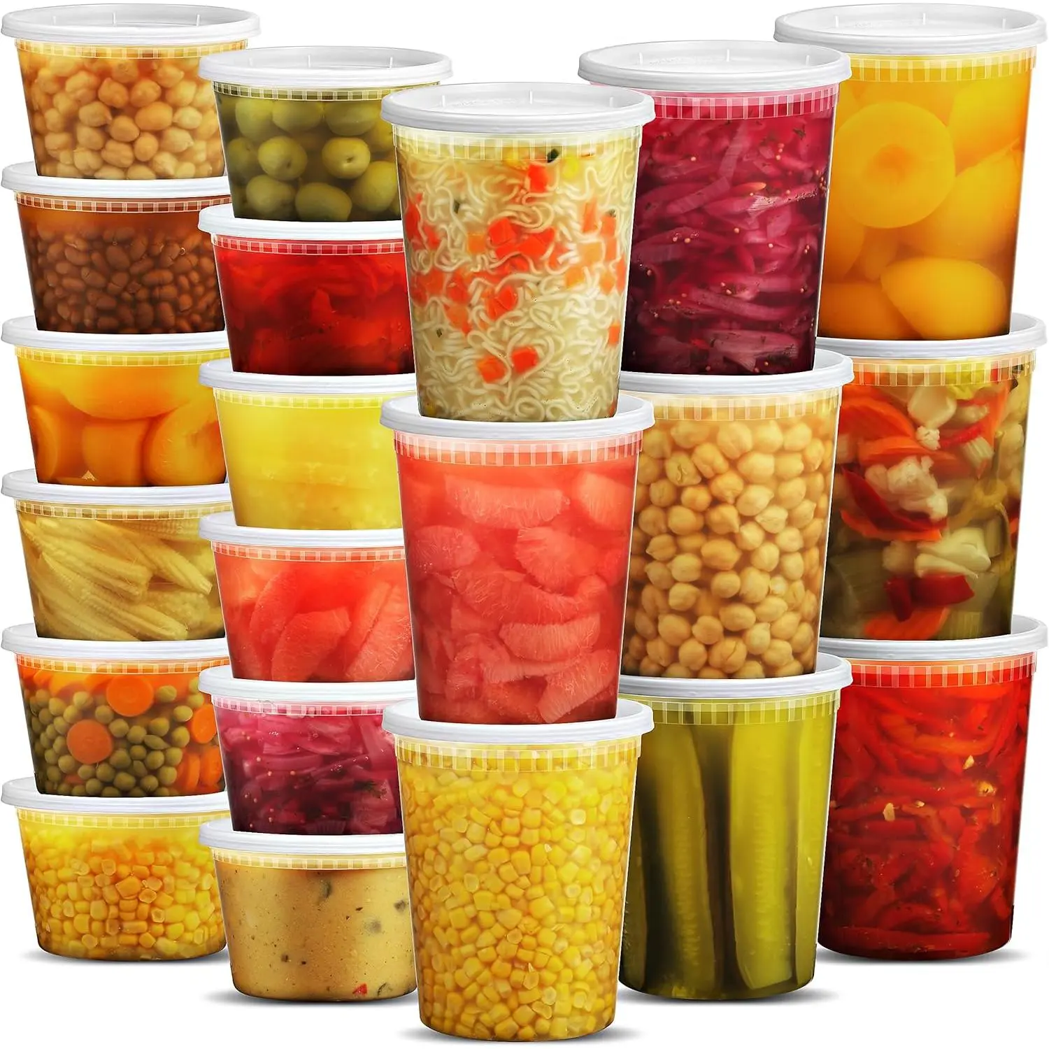 Deli Food Storage Containers with Lids - (48 Sets) 24-32 Oz Quart Size & 24-16 Oz Pint Size Plastic Airtight Takeout Meal Prep Storage, BPA-Free, Dishwasher, Microwave Safe