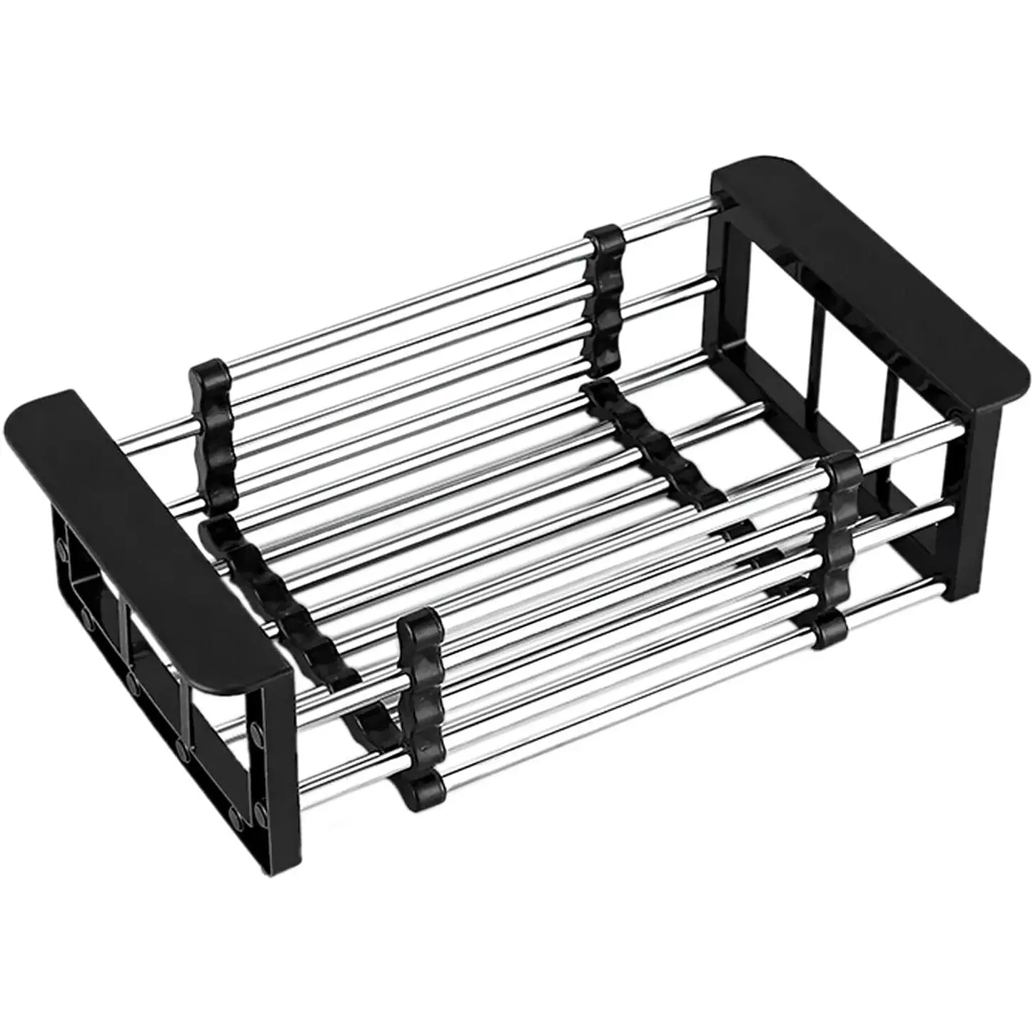 Adjustable Retractable Durable Stainless Steel-Plastic Sink Drain Basket - Over-Sink Colander, Space-Saving Home Organizer Storage Rack with Adjustable Draining Boards, Anti-Rust, Basket, Built-In Hooks, Countertop Options, Anti-Rust Draining Boards