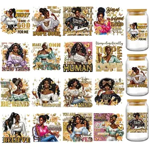 UV DTF Tumbler Wrap - 16 Sheets Personalized Black Girl UV DTF Cup Wraps for 16 oz Glass Cups, Motivational Quotes Inspirational Quotes Black Women Transfer Stickers Decals DIY Water Bottle Mug Craft Decorations