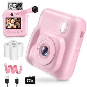 Portable Instant Print Digital Camera, 1080P Video Camera with 32G Card & 4 Rolls Print Paper, Camera for Boys and Girls Birthday Gifts