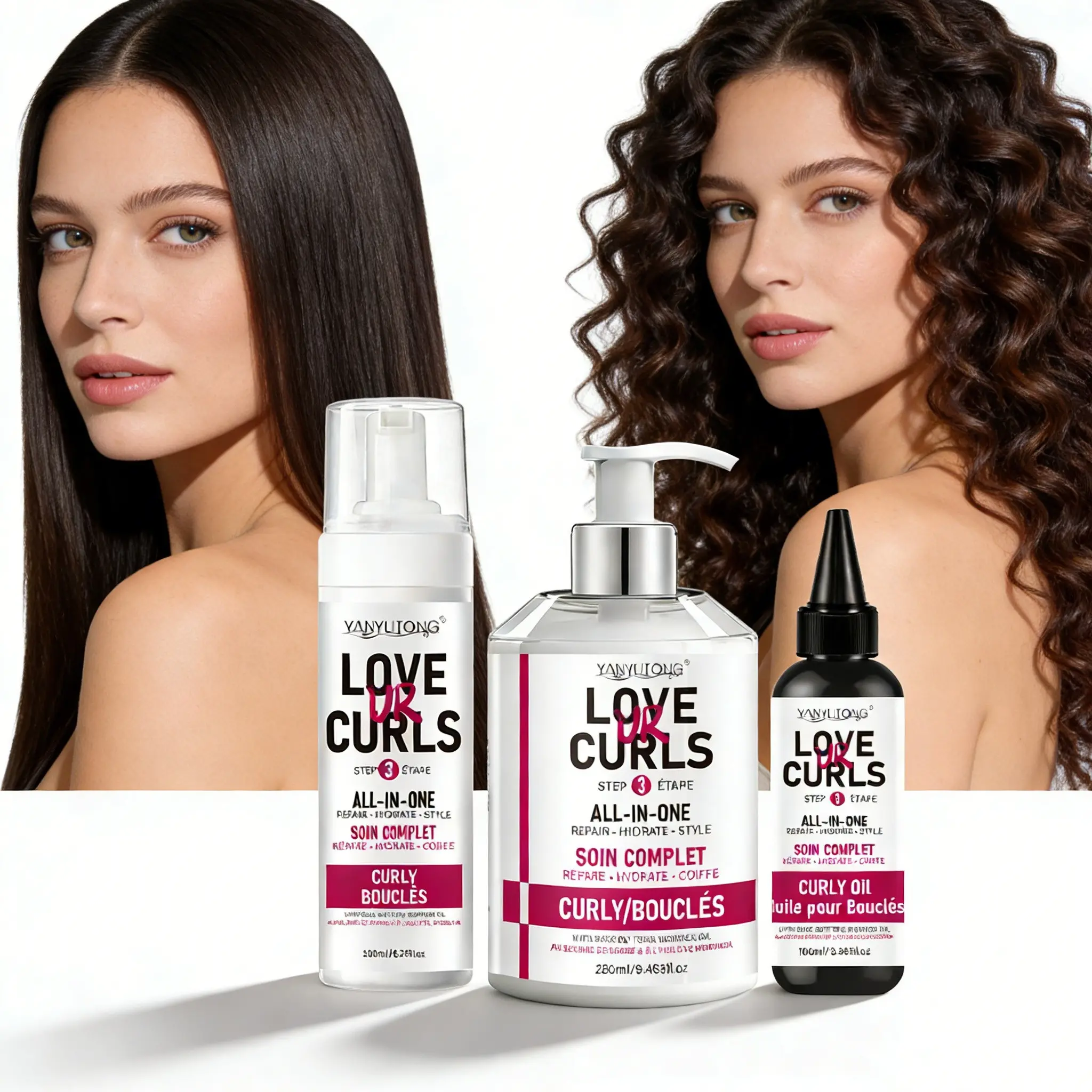 All-in-One Curly Hair Care Kit (3-Piece) Haircare Curly Hair Product – This set offers curly hair mousse, cream & oil, repairs damaged curls, hydrates & defines curls. Anti-frizz & long-lasting, perfect for at-home styling to get bouncy, healthy curls.