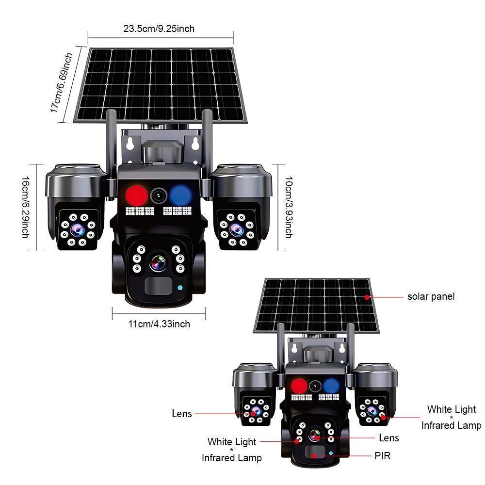 Solar Security Camera Outdoor 6MP, Triple Lens WiFi PTZ Camera, PIR Human Detection, Color Night Vision, Two-Way Audio, IP66 Waterproof,for Valentine’s Day Gift