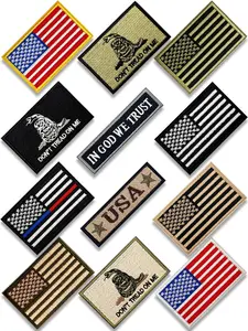 American Flag Patch 12pcs Bundle Set, Funny Vintage Hook & Loop Fastener Full Embroidery Tactical Morale Military Uniform Emblem Patches for Backpack, Dog Vest Harness, Army Gears Etc.2x3