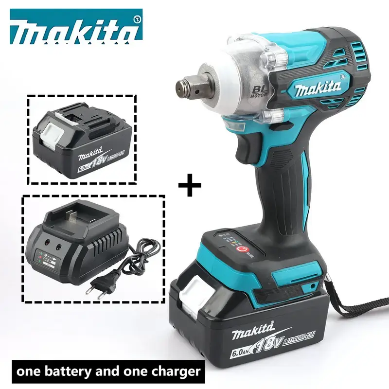 Makita DTW300 18V Brushless Impact Wrench - 2.0Ah, 330 Nm, 4-Speed with Electronic 4-Stage Impact Power Selection, Forward/Reverse Auto-Stop Mode, Twin LED Lights with Preglow & Afterglow Functions, XPT, 144mm, for Automotive Work, Automatic Stop, Soft Gr