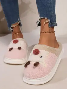 Women's Cute Cartoon Deer Design Plush Slippers, Casual Soft Comfortable Home Slippers, Warm Slippers for Indoor & Outdoor Use for Fall & Winter