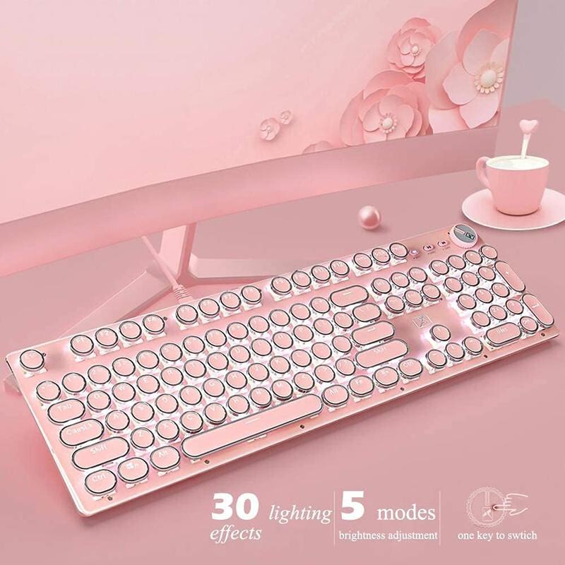 ATTACK SHARK×XINMENG X9 Typewriter Keyboard and Mouse, Retro Vintage Mechanical Gaming Keyboard with White LED Backlit,104 Keys Anti-Ghosting Blue Switch Wired Cute Keyboard, Round Keycaps for Desktop PC/Laptop Mac