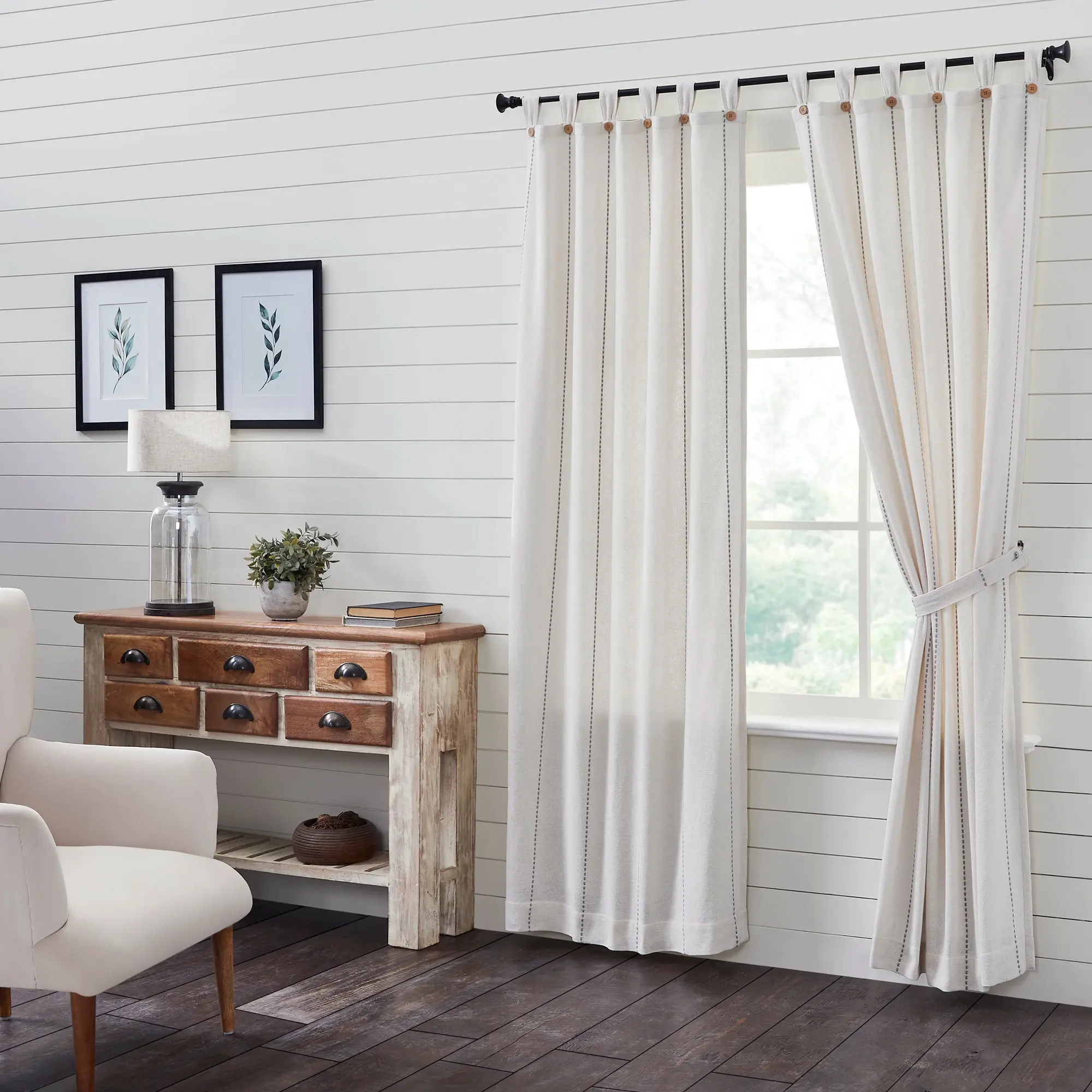 100% Cotton Burlap Long Panel Curtains - Traditional Stitched White, Low-Iron, Tab Top Hang, Set of 2 (L84x40in) - Curtain for Windows Household Textile Window Dressing Accessory