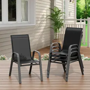 Stackable Patio Dining Chairs Set of 4 6 Heavy Duty 400lbs Capacity Metal Outdoor Chairs All Weather Textilene Mesh Lawn Chairs With Arms High Back For Backyard Garden Deck Porch Poolside Balcony Furniture Set No Rust Grey Black