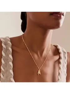 Fettero Gold Plated Hand Pendant Necklace for Women – Dainty Cubic Zirconia Charm Chain, Trendy Statement Jewelry Gift