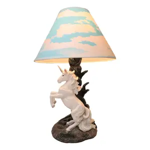 Ebros Enchanted Lights White Unicorn Sculptural Desktop Table Lamp With Shade