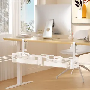 Under Desk  Management Tray 25.12",   Management No Drill, Extended Cord Organizer with Adjustable Clamps, White