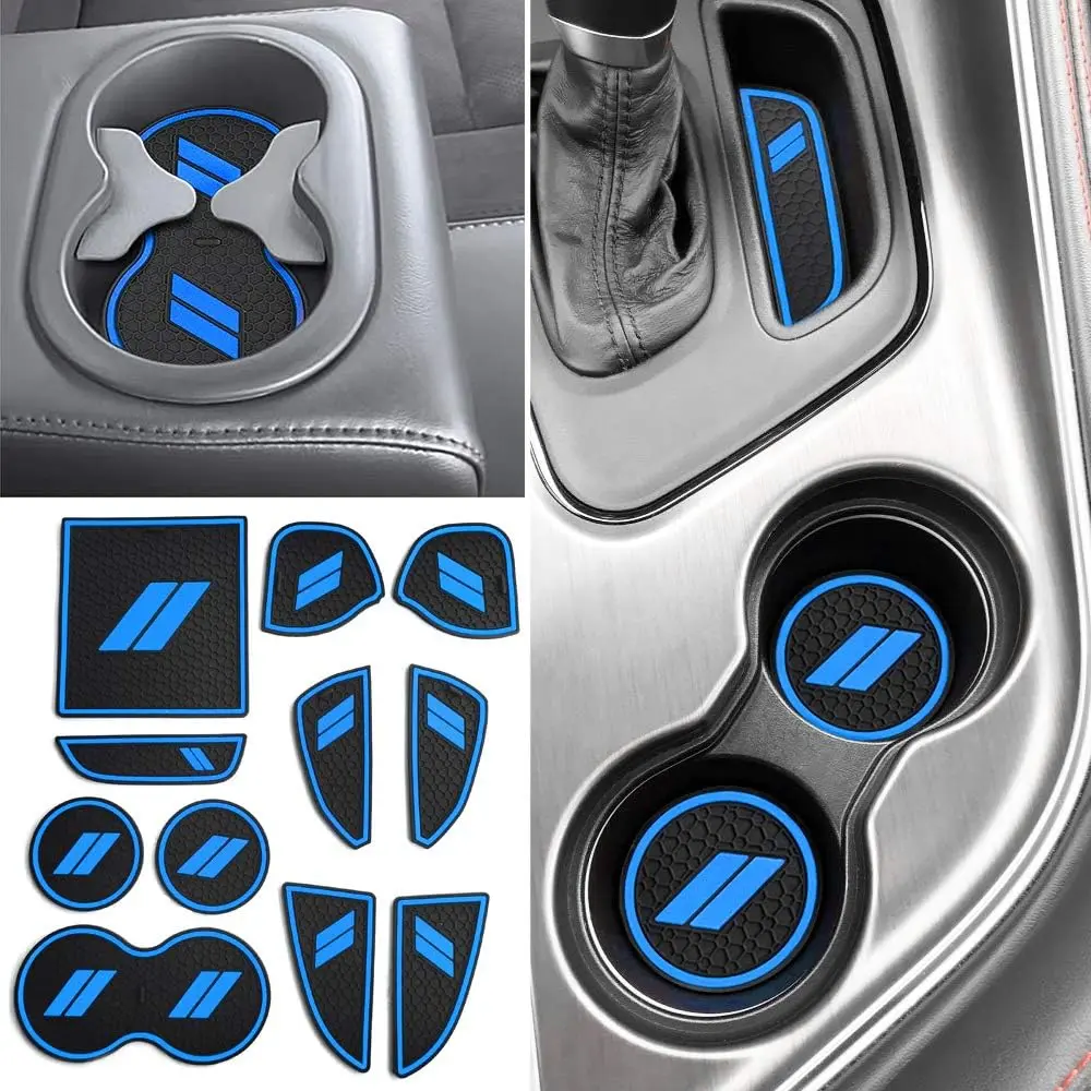 11 count Anti-dust Mats for Challenger Accessories 2015-2023 Custom Interior Cup Holder Inserts Door Pocket Center Console Liners for Challenger 2021 (Blue)