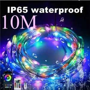WS2812B LED Light String Smart Bluetooth Remote Control RGBIC Waterproof USB Fairy Lamp DIY Wedding Home Decoration Garland Lamp