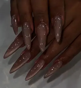 AuréNails - Classic Cat Eye Press On Nail Glitter Stiletto Almond Square Glass Nail Autumn Winter Fall Reusable Handmade Nail Art Shiny Glossy Fake Nail