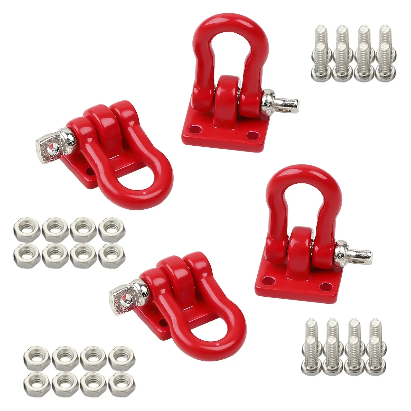 4-Piece Metal Remote Control Climbing Car Trailer Hooks, Clips, Winch D-Ring Shackles, Decorative Accessories for 1/10 Scale RC Cars, Trucks, Four Pieces