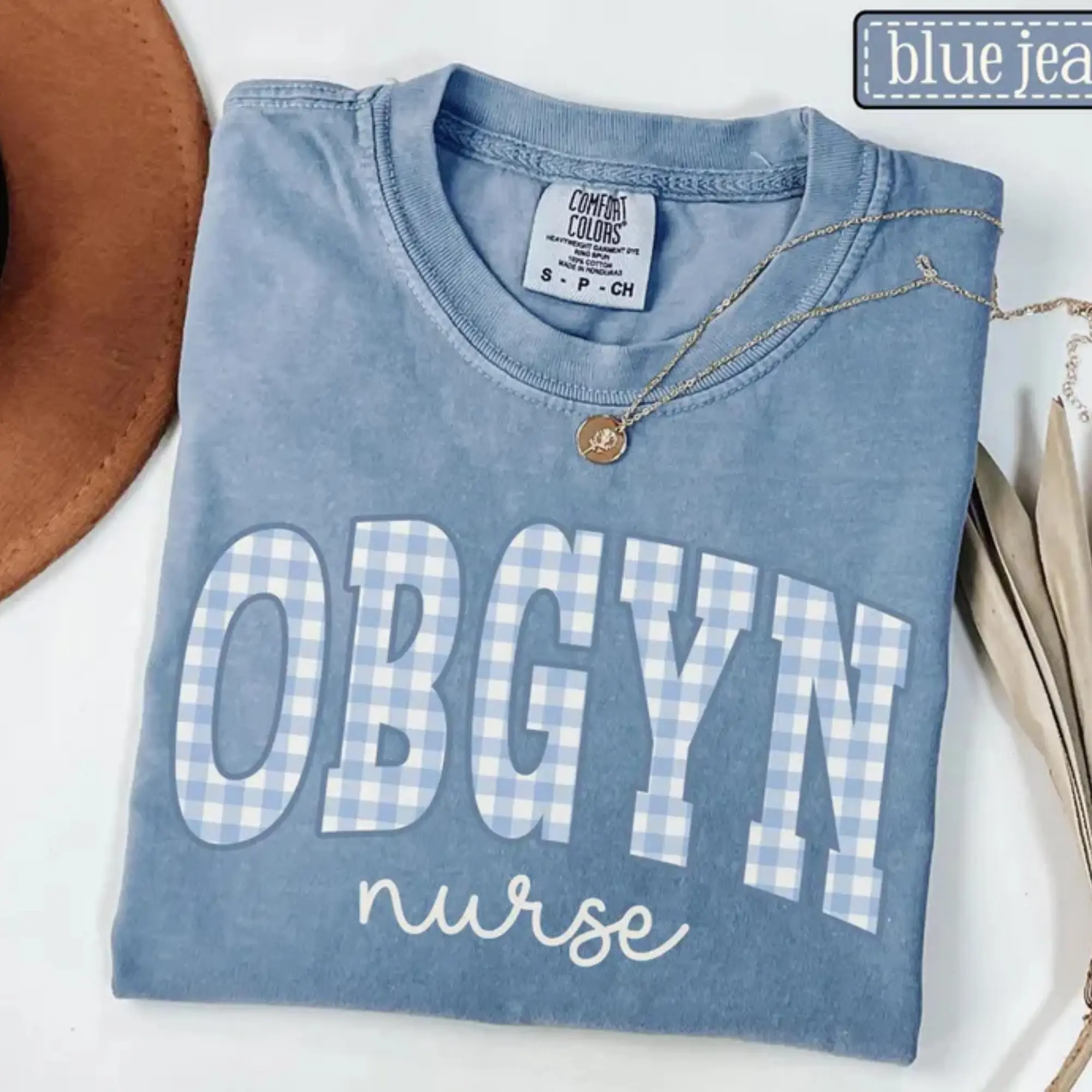 OBGYN Shirt • OB Nurse Tshirt • OBGYN Rn Blue Gingham Tee • Obstetrics and Gynecology • Ob-gyn Midwife Doula Labor Delivery