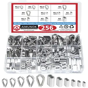 Aimunok Wire rope thimble Dual Hole Aluminum Set, Durable and Versatile Hardware Kit, Ideal for DIY Projects and Industrial Use，Aluminum crimp sleeve，Double hole aluminum ferrule，Wire rope thimble and aluminum ferrule kit