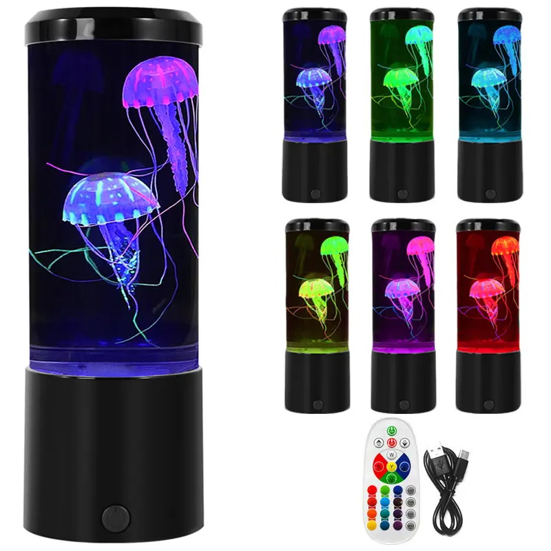 Portable Jellyfish Lamp Multipurpose 7 Color Changing LED Ambient Light with Remote Control & USB Cable for Home Office Bedroom Decor Ideal Gift